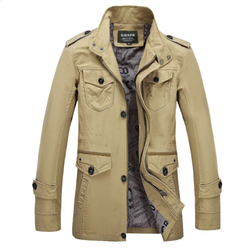Fitshinling Fashion Buttons Poackets Windbreaker Fashion Elegant Slim Casual Mens Jacket Male Trench Coat Clothing Outerwear 240822