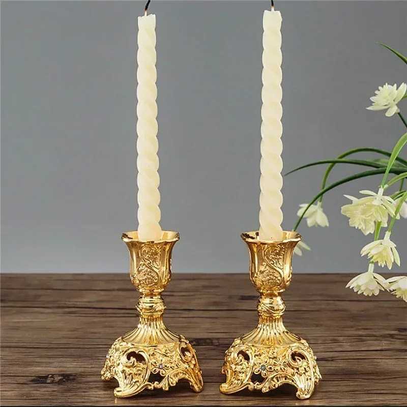 2pcs Retro Candlestick Gold Sier Holder Wedding Centerpieces Candle Holders Banquet Dinning Table Decorations Ornaments Y240823