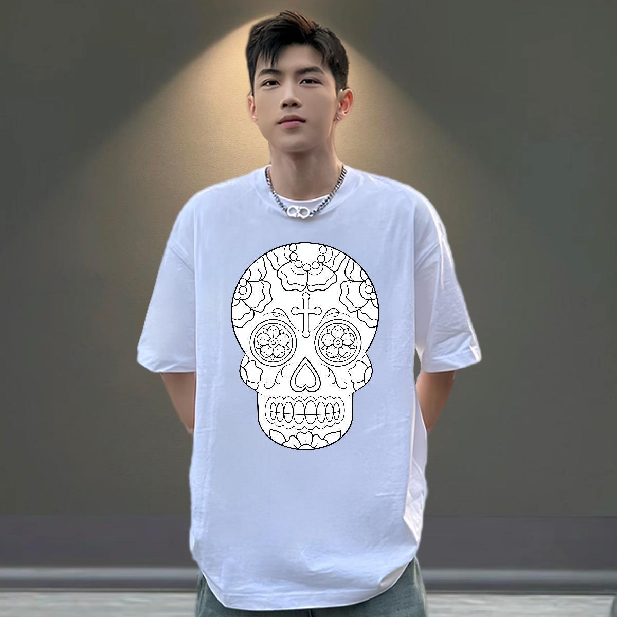 Popular Mens T Shirts 230g 100% Cotton skull Daily Outfit Anime Print Breathable Mens Tshirts Customized Tees Shirts