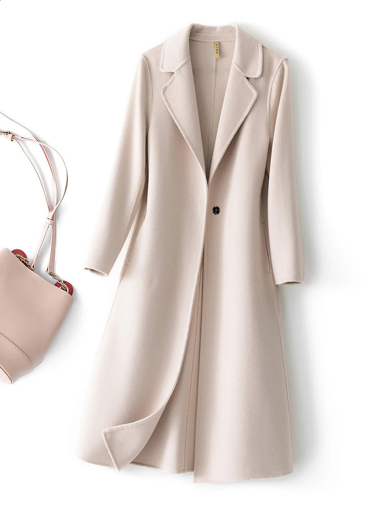 Fashionable Simple Womens Coat Autumn and Winter One Button Pure Wool Reversible Woolen Coat Long Wild Womens Top 240822