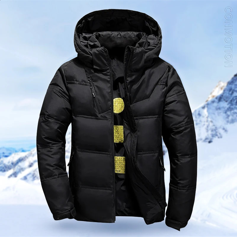 White duck down jacket mens winter coat windproof detachable hat Parkas solid color outdoor casual hooded 240822