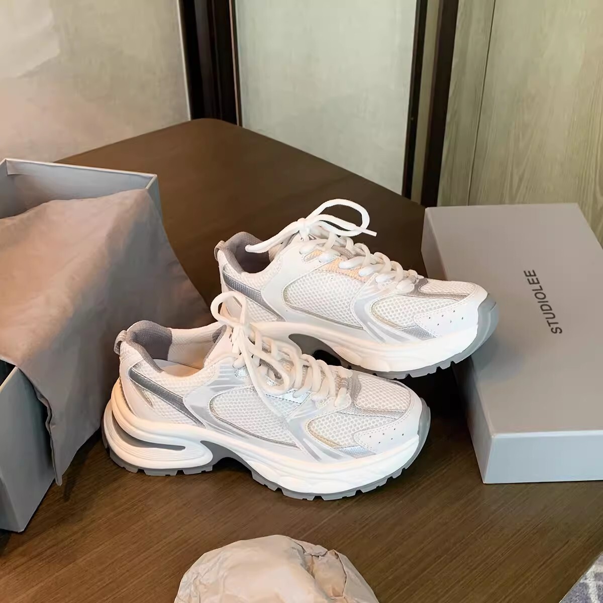 Ddmysports Cowhide Version Of Grape Mom With The Same Patchwork Mesh Thick Sole Increased Breathability Dad S Shoes For Women New Model OUTDOOR