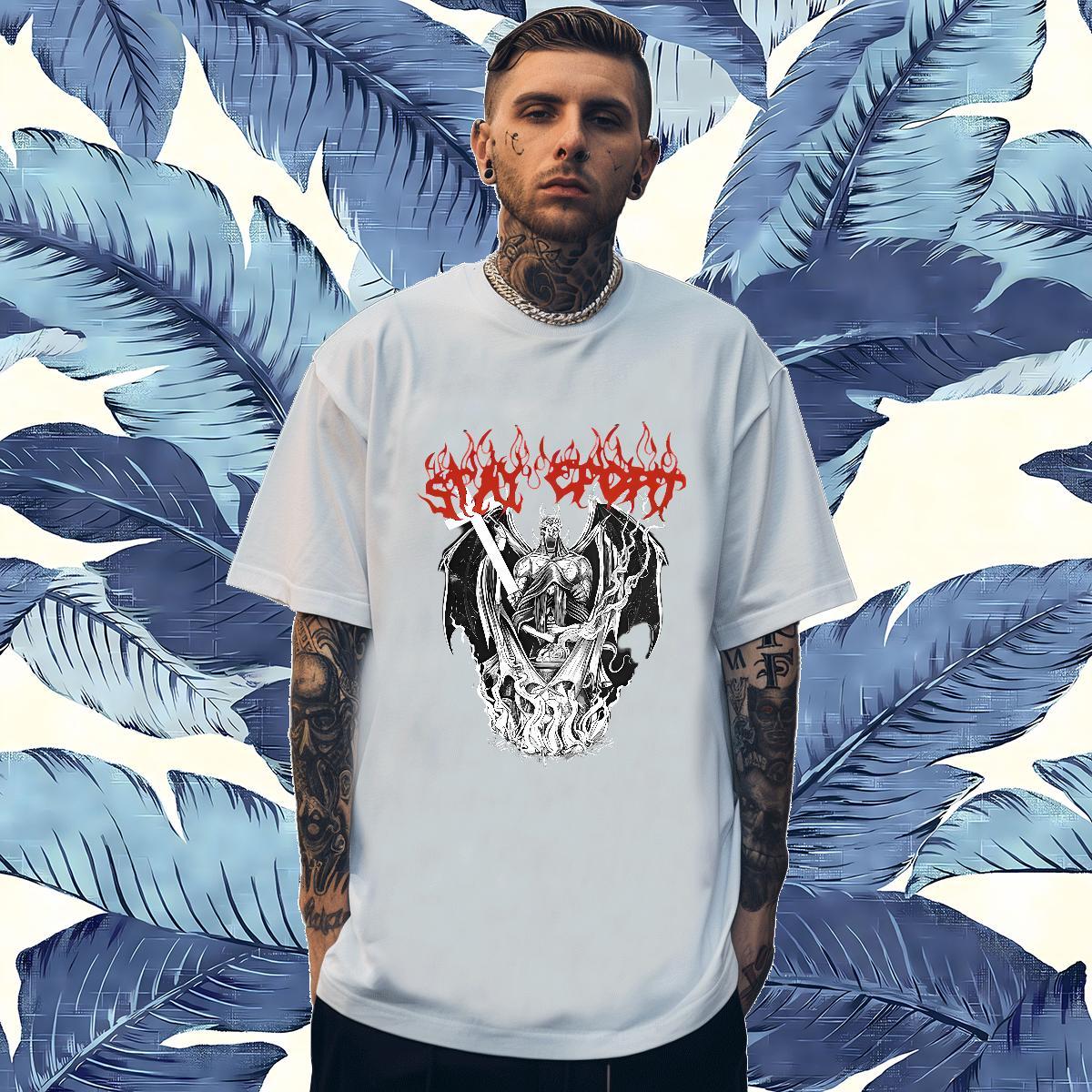 Brand Men T Shirts 230g Cotton skull Hip Hop Cartoon Print Breathable Crew Neck Men Clothes T-Shirt Fashion Design Tshirts