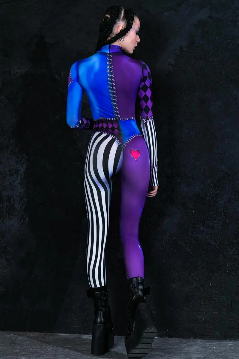 Role playing costume womens clown bodysuit Halloween sexy 3D printing holiday carnival Zentai roleplaying set 240823