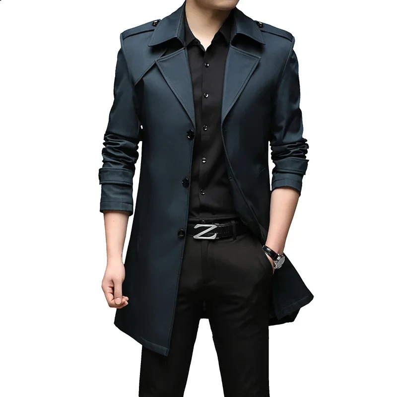 Spring Mens Casual Trench Coat Single Breasted Fashion Windbreaker Slim Long Jacket Casual Windproof Overcoat Mens Clothing 240822