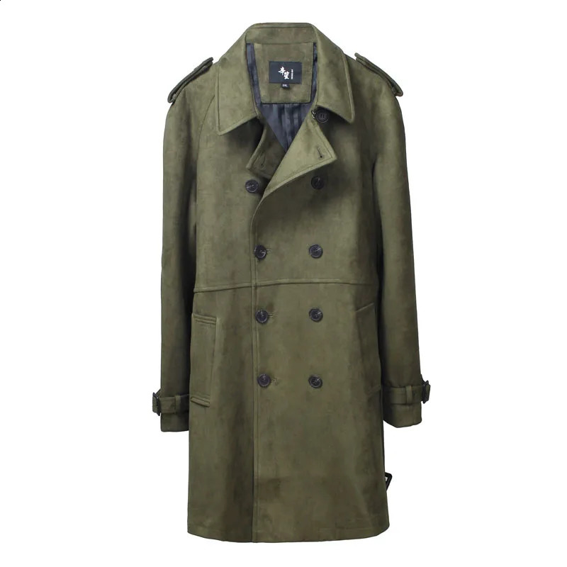 Minimalist England Fashion Suede Trench Mens Double Breasted Slim Coat Men Solid Color Long Windbreaker 5XL 6XL Jacket 240822