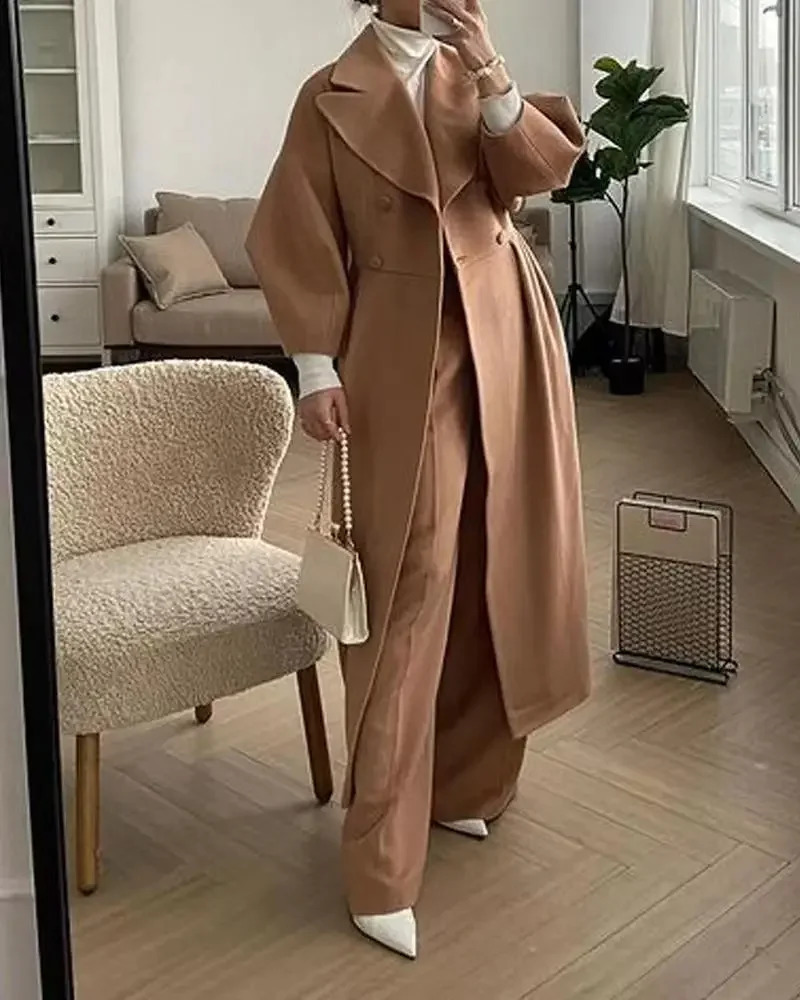 Autumn and winter cashmere blended long coat large lapel double-breasted cashmere personality woolen coat long coat 240822