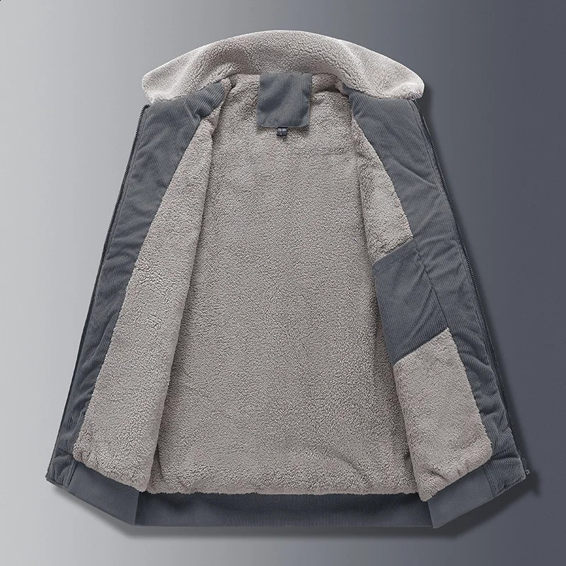 Autumn and Winter Retro Mens Corduroy Sherpa Lined Jacket Warm Thick Cargo Coats Wool Windproof Machine Parkas High Quality 240822