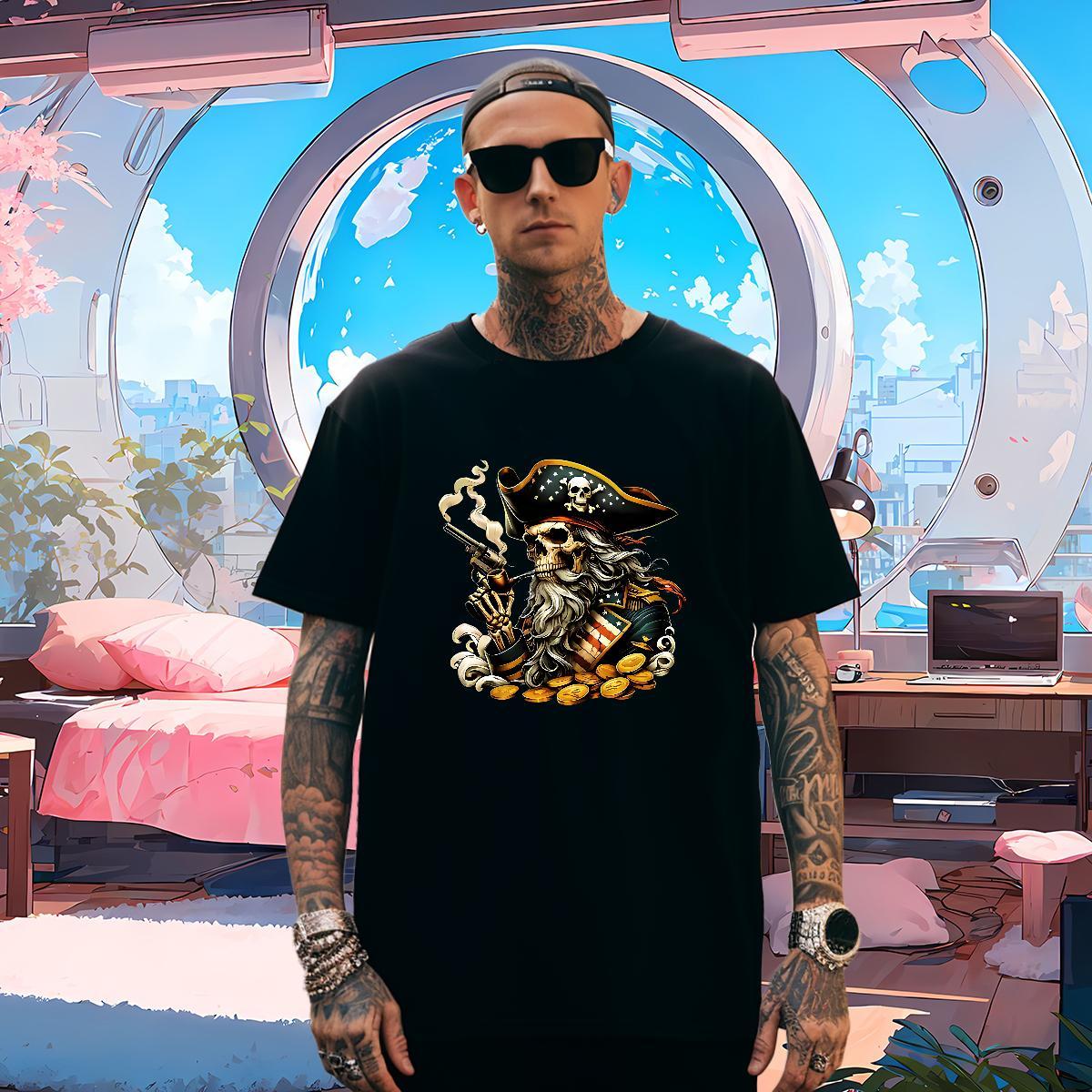 Popular T shirt 230g 100% Cotton skull Anime Printing Street DIY Logo Oversized Pure Cotton Couples T Shirts Free Shipping Tee Shirt