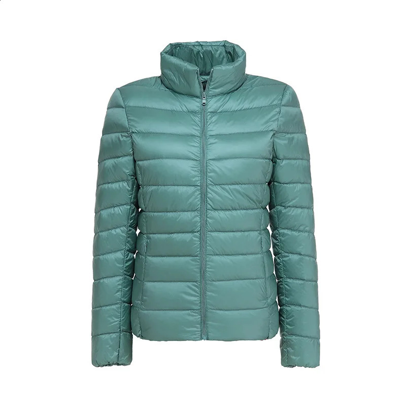 Womens short slim fit inflatable jacket spring collar ultra lightweight portable windproof white duck down 240823
