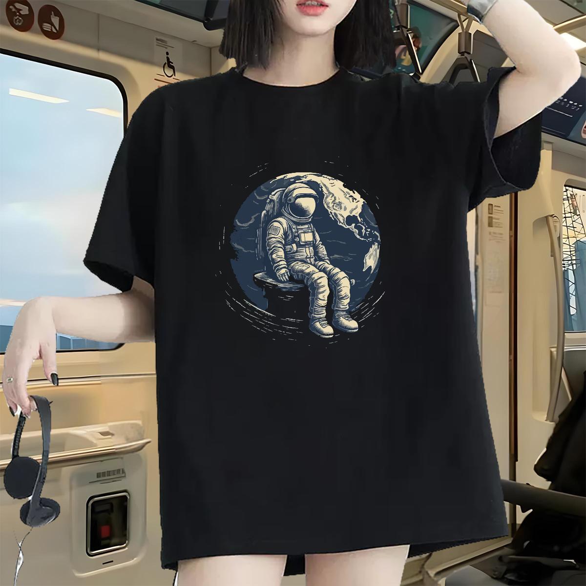 Lady Lady T shirt 230g Pure Cotton universe High Street Hip Hop T Shirts Women Breathable Crew Neck Oversized Top Tees
