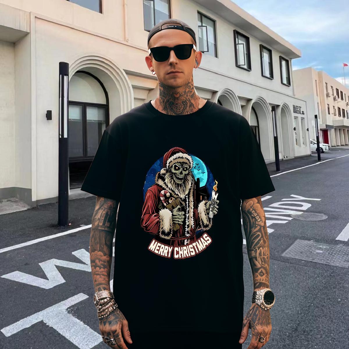 Cool Design T-Shirts for Men 230g Pure Cotton skull Street wear Hip Hop Cartoon Printing L-4XL O-Neck Short Sleeve Men Tops Tees New Clothes