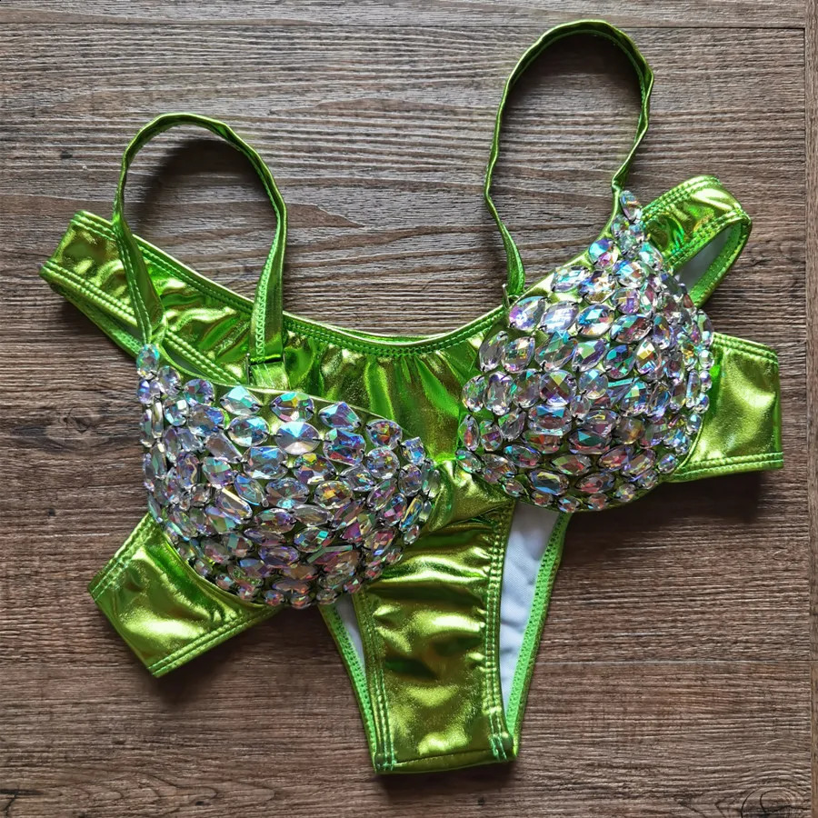 Sexy Luxury Diamond Silver Bikinis Set Women Push Up Biquinis Female Rhinestone Swimwear Crystal Honey Moon Beachwear 240822