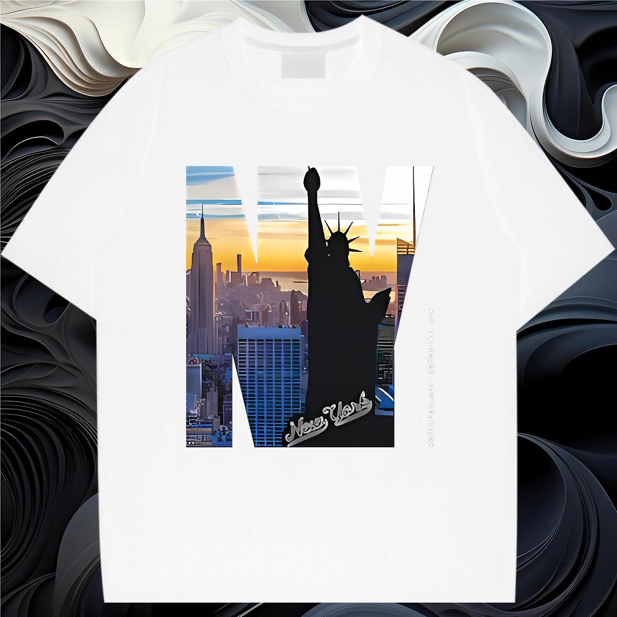 High Quality T Shirts Men 230g 100% Cotton Statue of Liberty Sport DIY Printed Short Sleeve O-Neck Couples T Shirts Fashion New Tees Shirts