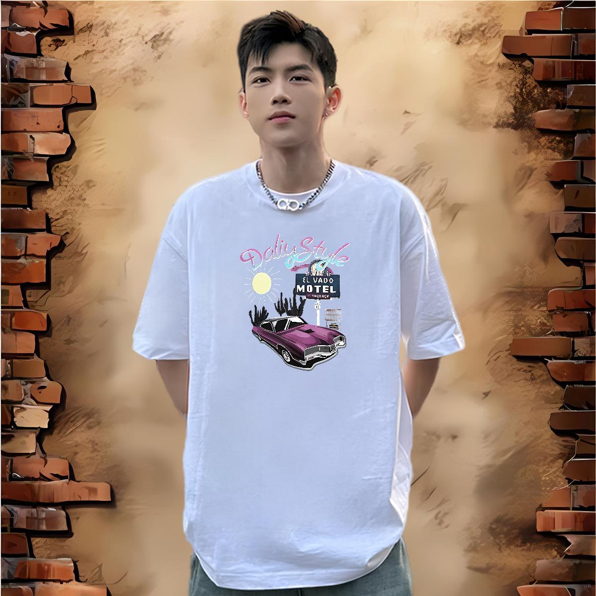 Unisex T-Shirts for Men 230g Cotton car Casual Beach DIY Printed Breathable Short Sleeve Mens Tshirts New Arrival Tops Shirt