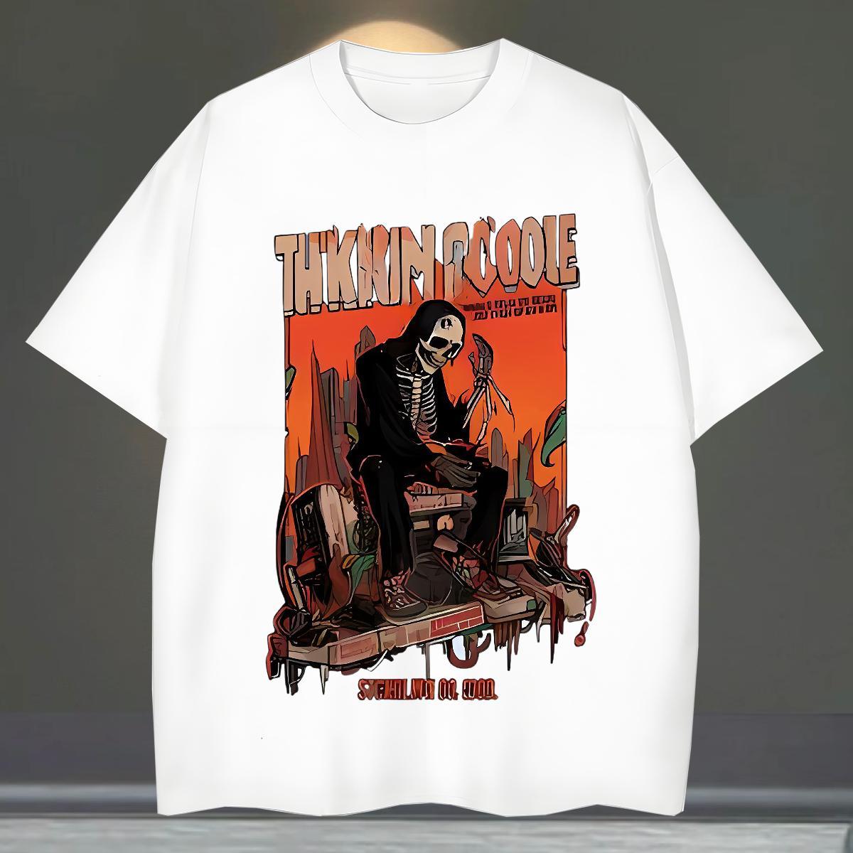 Free Shipping T-Shirts for Men 230g Cotton skull Casual Beach Plus Size Custom Crew Neck Breathable Couples T Shirts 2024 Tees Shirts
