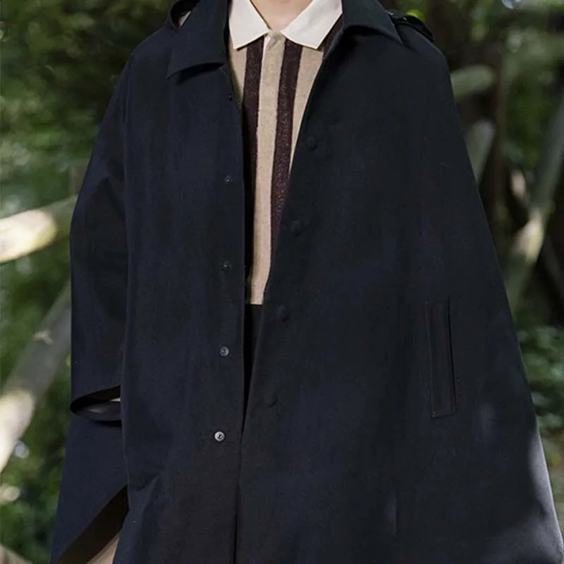 Mens Black Shawl Cloak Single Breasted Windbreaker Mens Dance Trend Hip Hop Knee Loose Coat Long Loose Cloak 240822