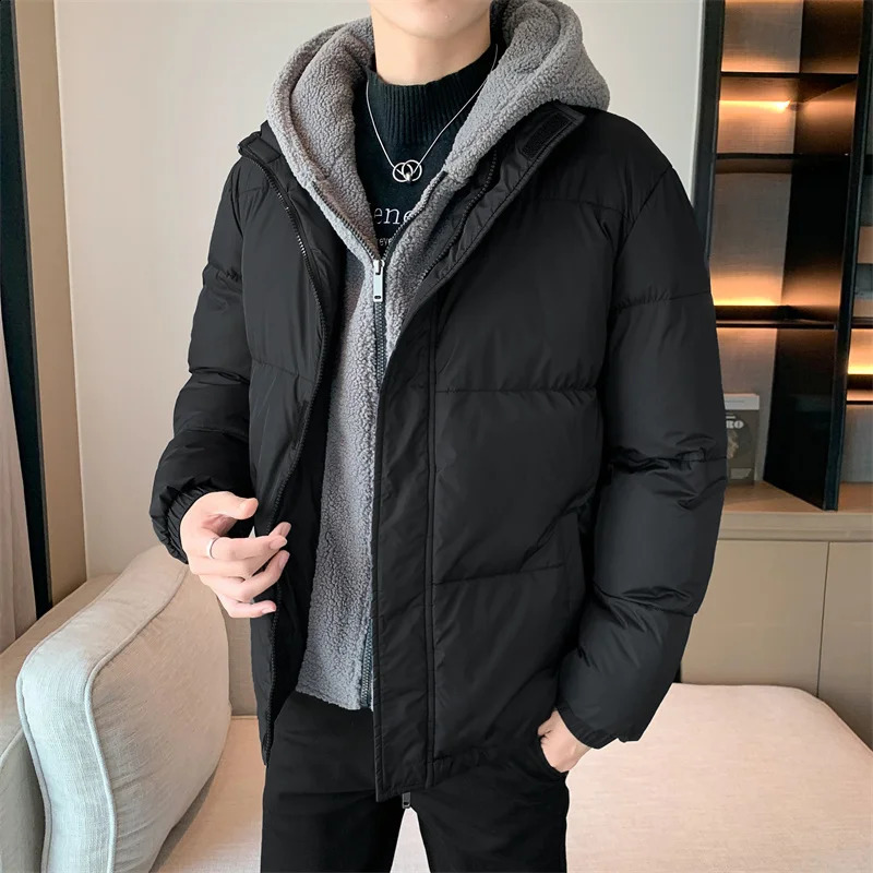 Thick warm cotton hooded Parka mens winter outdoor windproof jacket highquality and fashionable black clothing 240822