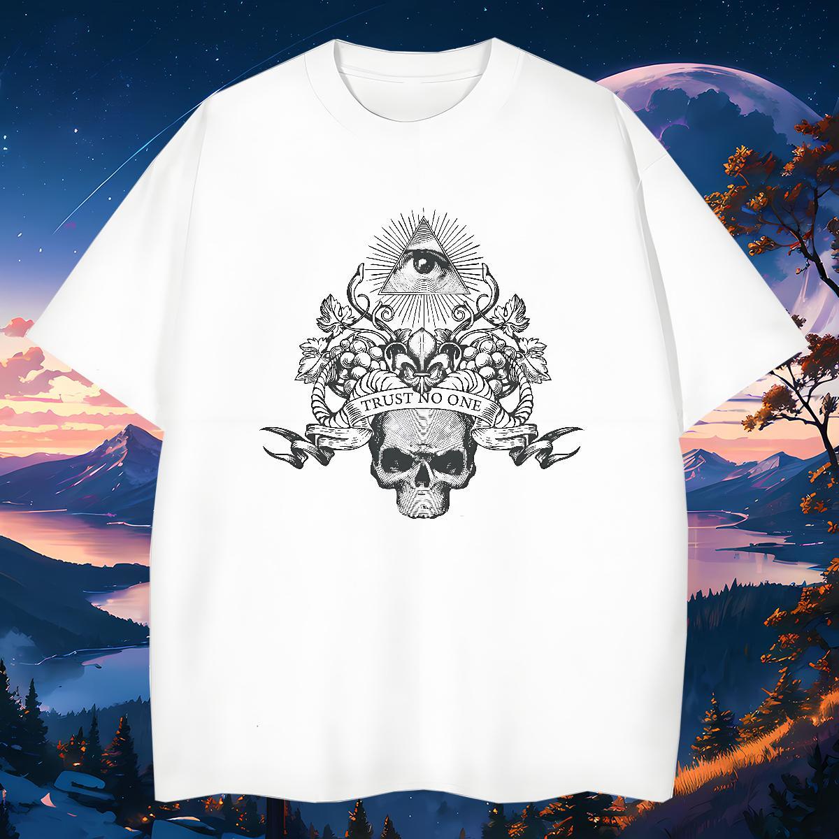 Soft T-Shirts 230g Pure Cotton eye of the devil Casual Daily Wear Black Oversized Breathable Short Sleeve Couples T Shirts 2024 Clothings