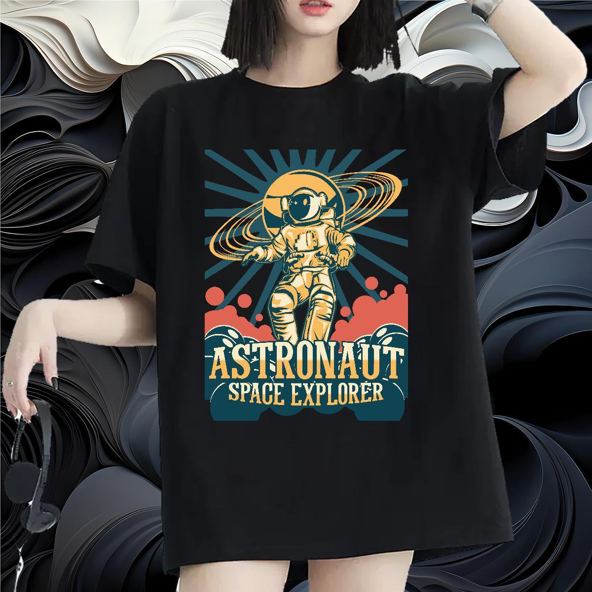 Free Shipping Women Tshirts 230g 100% Cotton universe Casual Beach Women T Shirts Crew Neck Custom Cartoon Tops Tees