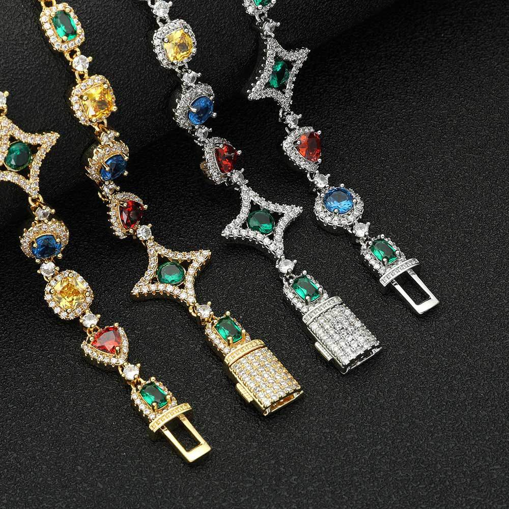 Hip Hop Colored Imitation Gemstone Chain Necklaces Bracelets Women Jewelry Gift