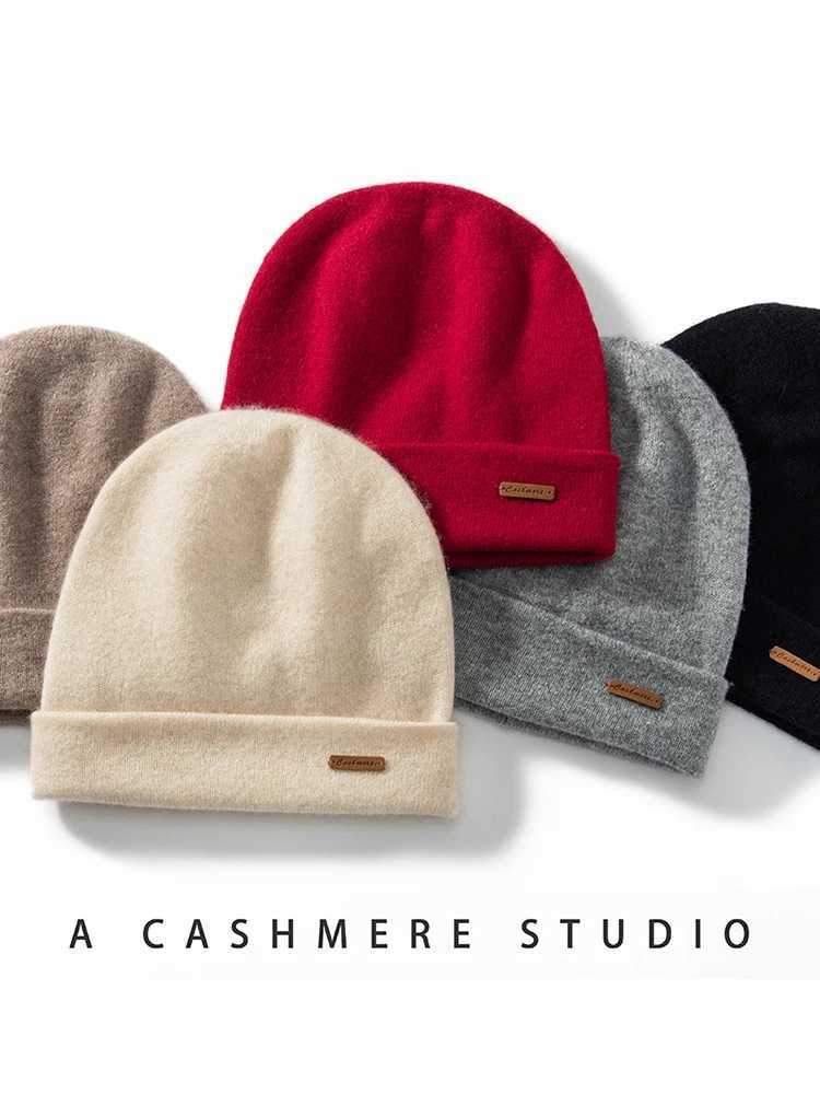 100% Cashmere 2-Layer Beanies Solid Knitted Hat Unisex Hat Mens New Year Special Offer Basic Soft Womens Warm Hair Hat W240822