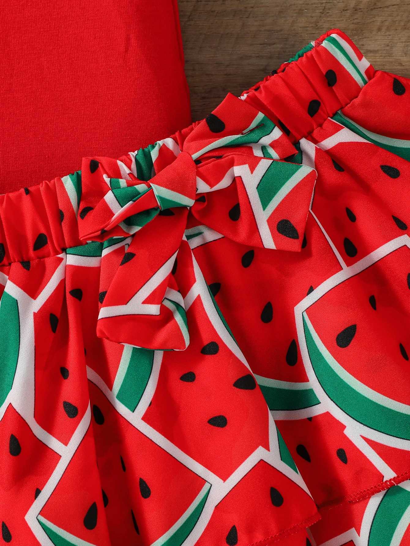 Baby Gilrs Summer Sleeveless Printing Watermelon Fashion Shirt Set For Vacation Or Streetwear W250218