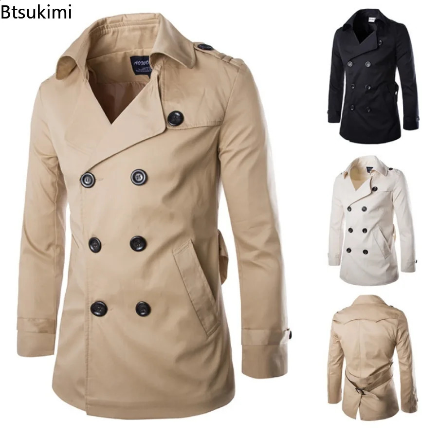 England Style Mens Trench Coat Fashion Cotton Double-breasted Mid-leng Jackets Boutique Windproof Coats Business Gentleman 240822