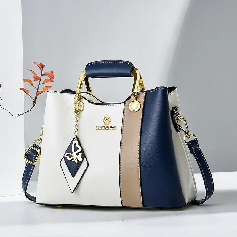 2024 Splicing Leather Large Capacity Womens Handbag er Shoulder Bag Fashion Casual Handbag y er Cross Body Bag 240822