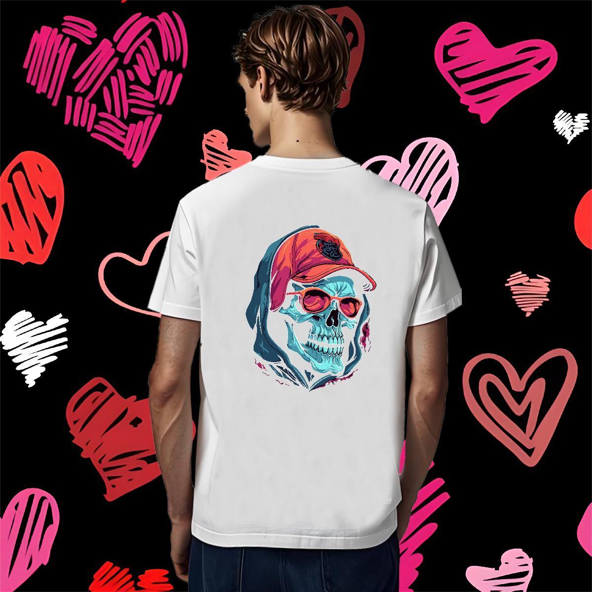 Popular T-Shirts for Men 230g Cotton skull Hip Hop DIY Logo Oversized Crew Neck Couples T Shirts DIY Customized Tops