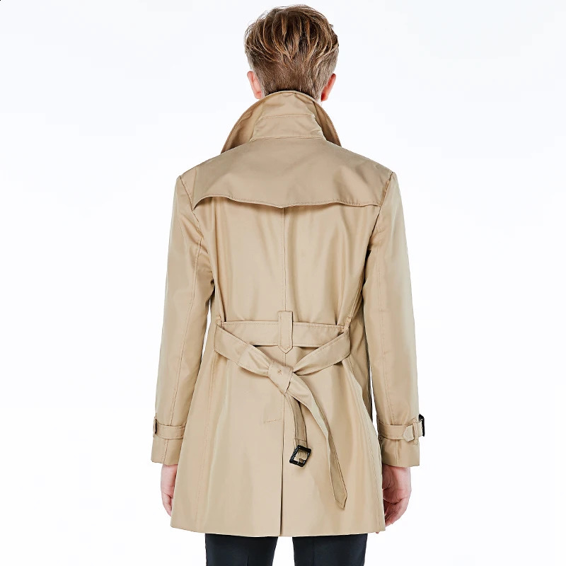 Mid to long trench coat mens spring and autumn product double breasted khaki cotton polyester custom windbreaker jacket men 240822