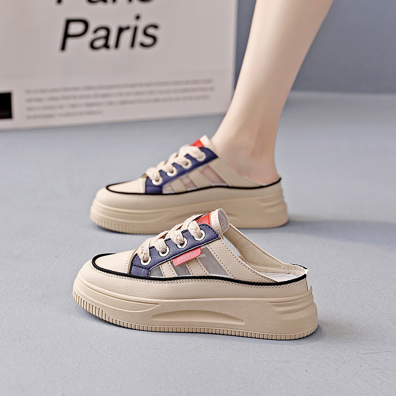 Ddmysports Baotou Alf Slippers Female New Summer Mesh Breathable Thick Bottom White One Step Pregnant Shoes B OUTDOOR