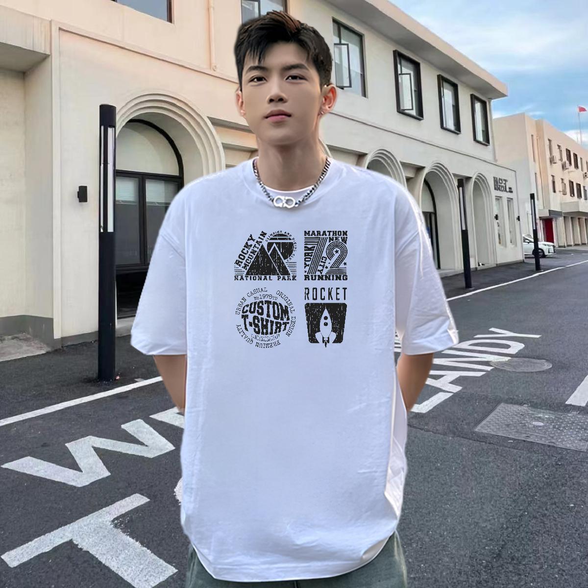 Loose Mens T Shirts 100% Cotton 230g letter Street Wear Plus Size Custom O-Neck Short Sleeve Tshirts Fashion Casual Clothings