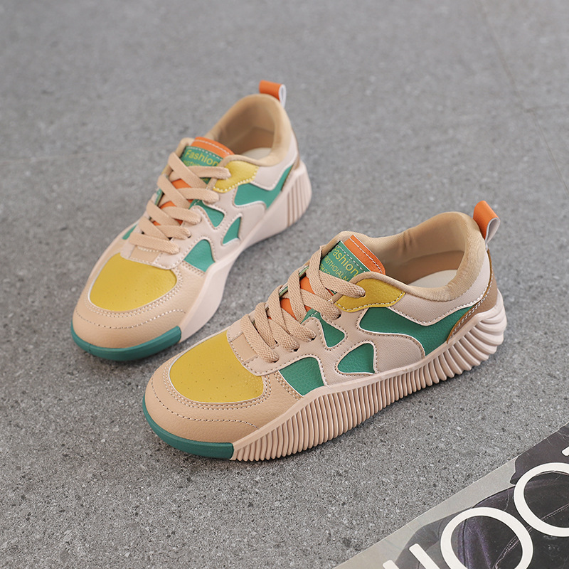 Ddmysports Leather For Women New Spring Autumn Versatile Shoes Thick Sole Splicing Personalized Sports And Leisure Leather Surface Board OUTDOOR