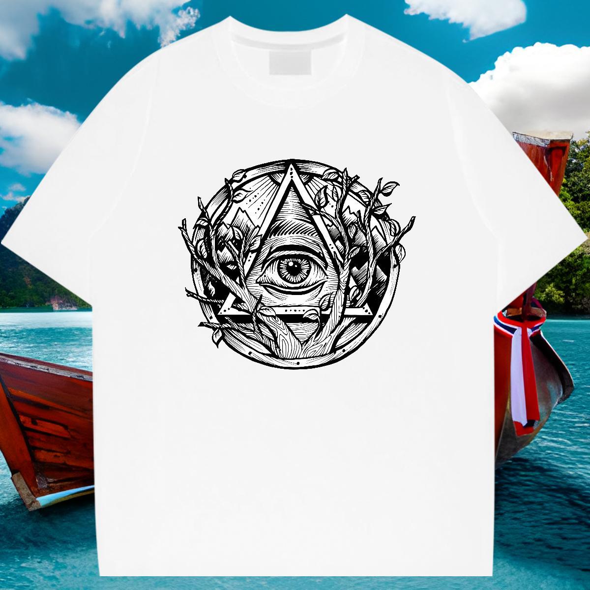 Popular Men T Shirts 230g Pure Cotton eye of the devil Street Wear Custom Print Oversized Breathable Soft Men Tshirts Customized Tops