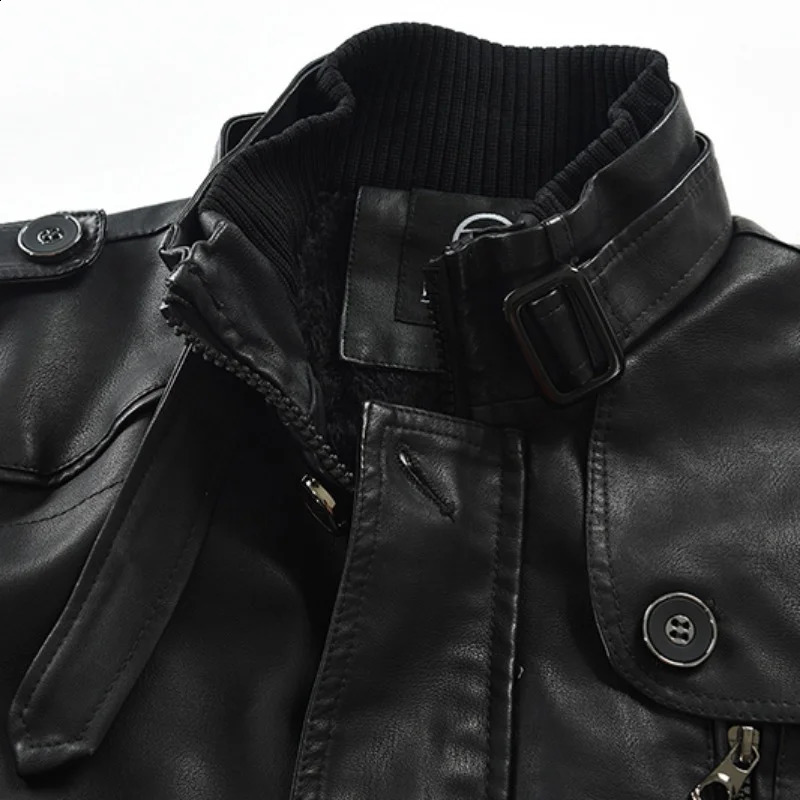 Mens Belt Warm And Windproof PU Jacket Mens Mid-Length Leather Jacket With Stand-Up Collar Plus Velvet Large Size M-4XL 240822