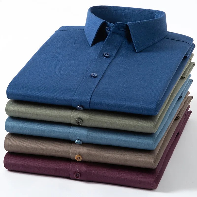 autumn solid color wool mens shirt business casual no-iron anti-wrinkle long-sleeved shirt middle-aged mens clothing 240822