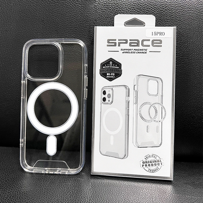 Space Clear Acrylic Magnetic For Magsafe Wireless Charging Cases Rugged Hybrid With Silver Button Shockproof For iPhone 17 16e 16 15 14 13 12 11 Pro M