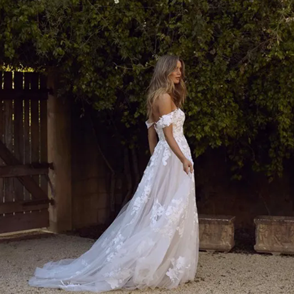 New Off Shoulder Tulle Wedding Dresses Lace 3D Wers Appliques Vestido De Novia Custom Made Plus Size 6660312