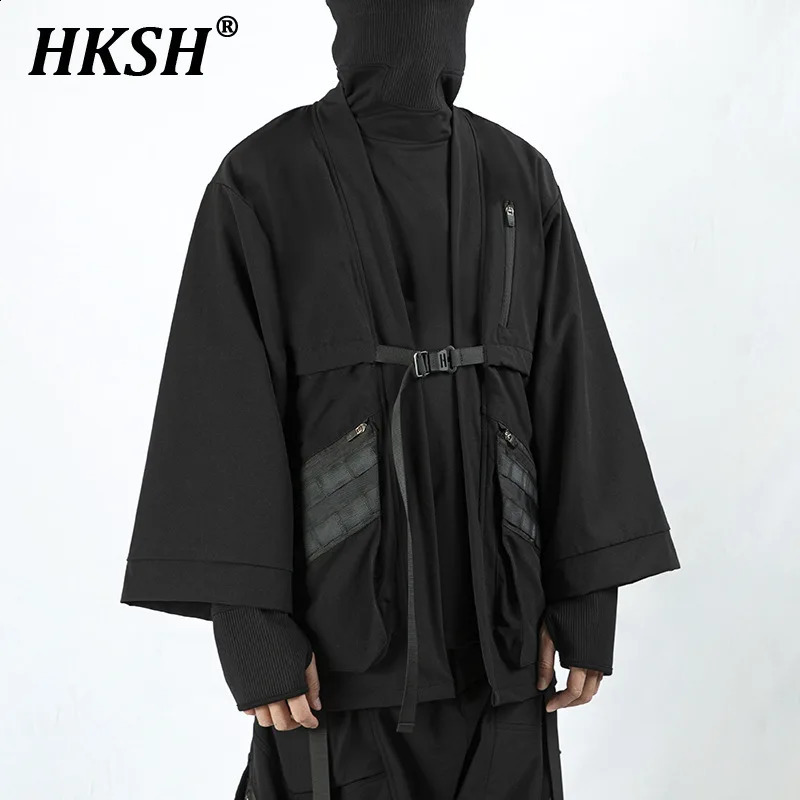 HKSH Spring Autumn Functional Ninja Taoist Robe Long Sleeve Loose Coat Punk Dark Windbreaker Mens Chic Techwear HK0168 240822
