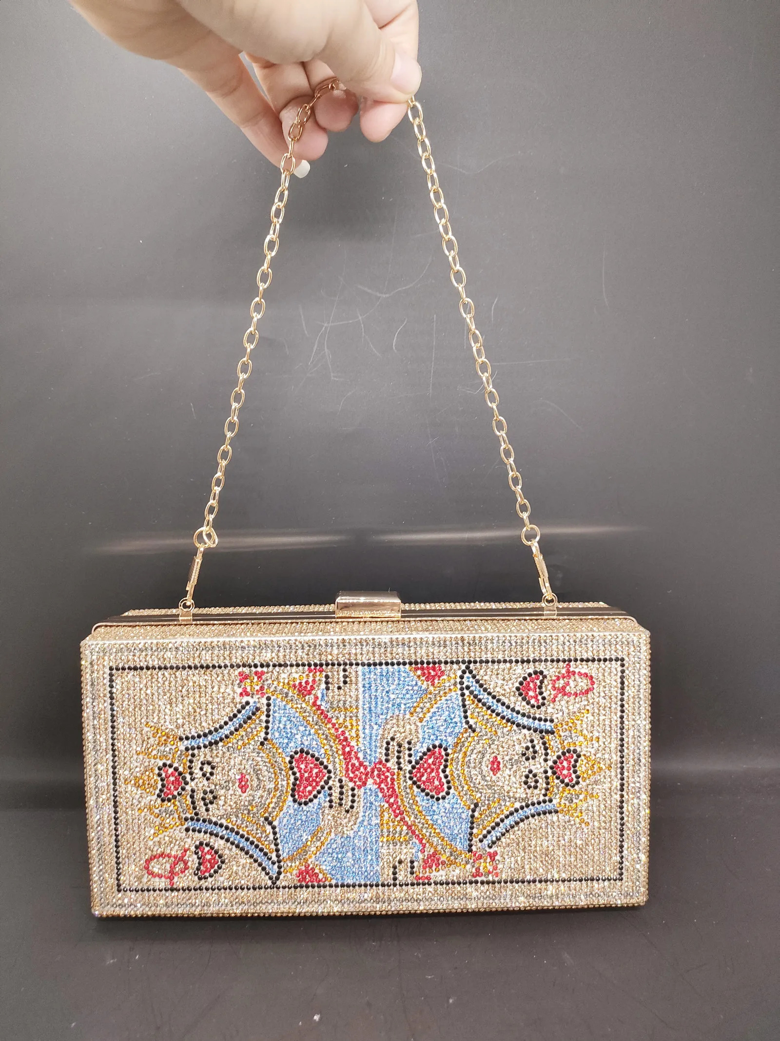 Shoulder Bag Women Poker Card Queen Q Vegas Rhinestone Handbags Casinos Dinner Purse Women Crystsal Clutch Evening Wallet 240823