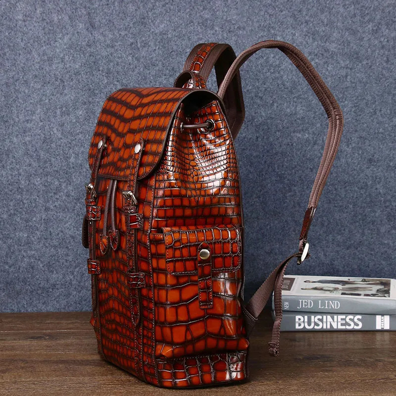 DHXJ Mens Genuine bag Real Cowhide leather Pattern Business Casual Backpack Large Capacity Travel Bag 240823