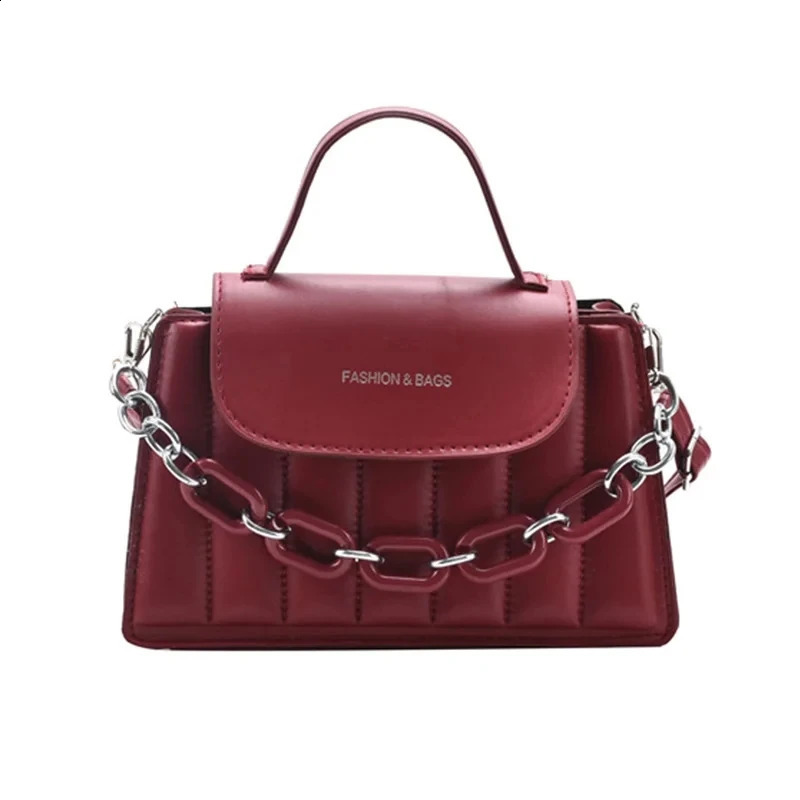 Chains Crossboday Bag for Women PU Leather Shoulder Messenger Bags Casual Tophandle s Handbags sac 240822
