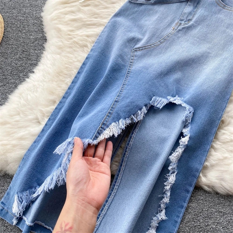 Summer Women Two 2 Piece Set Sexy One Shoulder Crop TopHigh Waist Button-up Denim Skirts Korean Office Lady Sleeveless Suits 240822