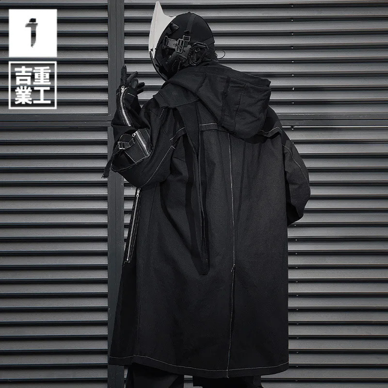 Irregular n Techwear Style Punk Hip Hop Trench Coat Mens Street Casual Long Jacket Gabardina 240822
