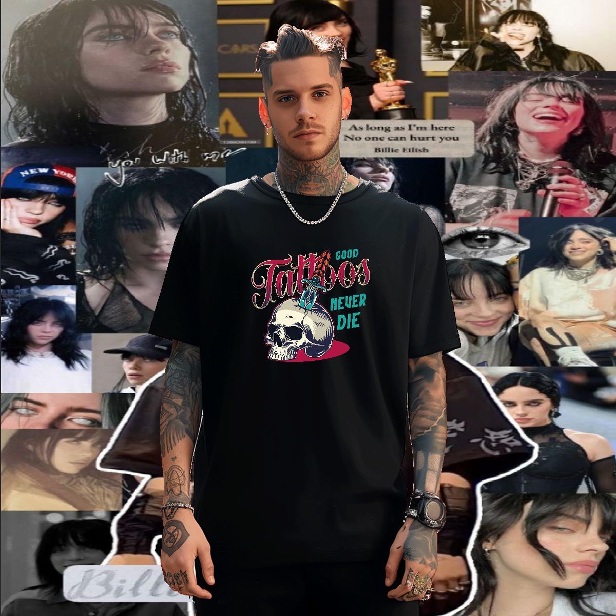 Loose T-Shirts for Men 230g 100% Cotton skull Anime Printing Street Custom Cartoon Breathable Short Sleeve Men Clothes T-Shirt DIY Customized Tee Shir