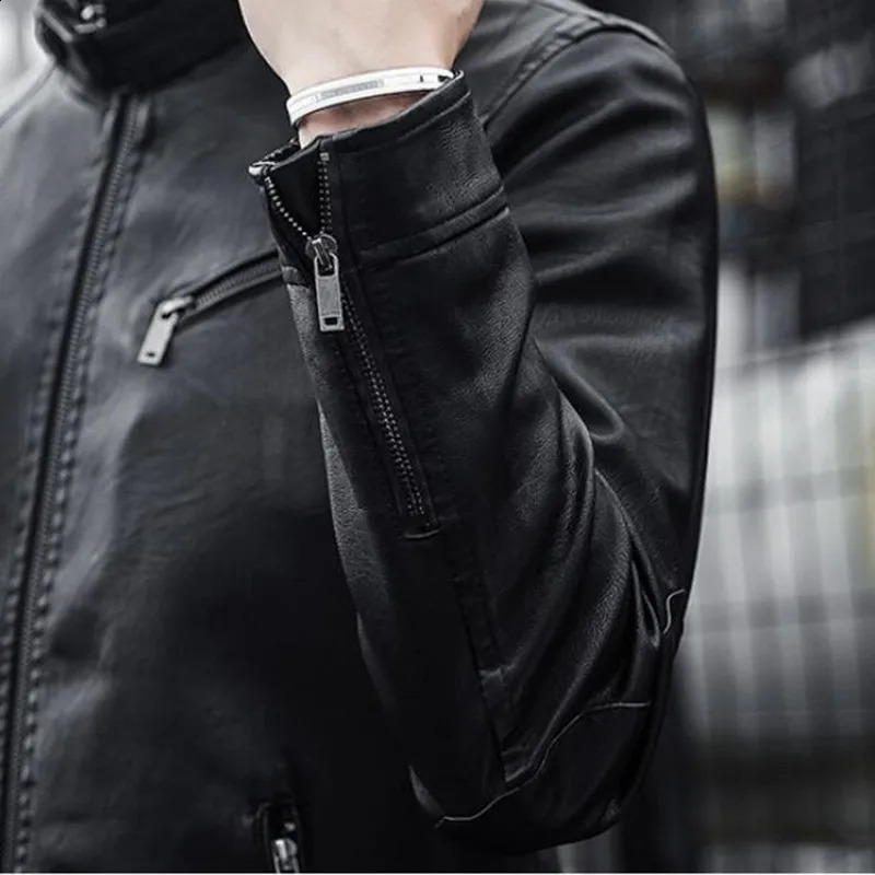 Autumn Men Casual Fashion Stand Collar Slim PU Leather Jacket Solid Color Leather Jacket Men Anti-wind Motorcycle S-4XL 240822