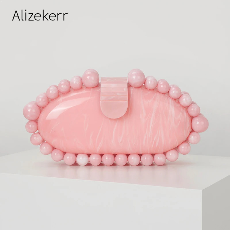 Alizeker Bead Acrylic Box Night Clutch Bag Womens y ner Oval Wallet and Handbag High Quality Wedding Party 240823