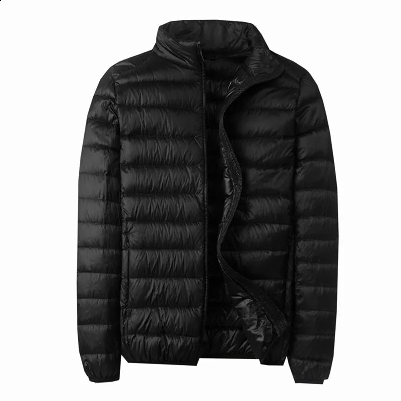 Mens ultra light white duck down jacket casual thin collar solid color autumn coat winter 240822