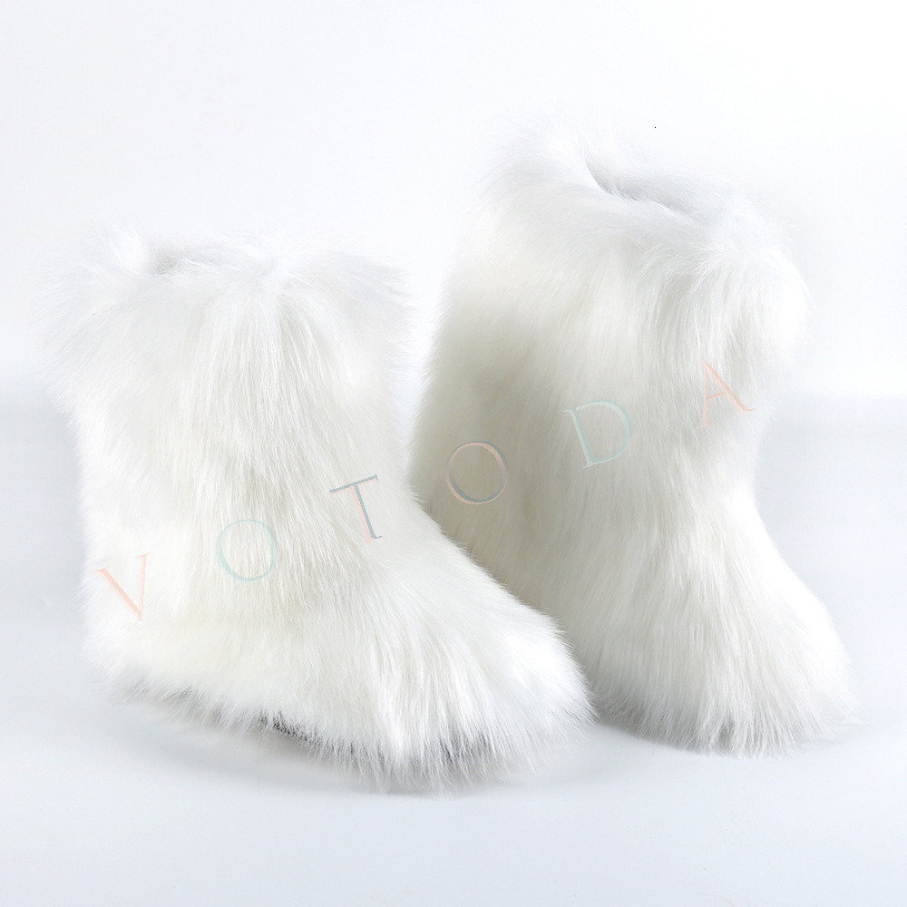 Hot Women Warm Woman Winter Plush Faux Fur Snow Boots Ladies Furry Outdoor Slip On Shoes Female Cozy Fuzzy Cotton Boot